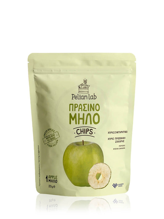 Chips πράσινου μήλου σε φέτες, χωρίς ζάχαρη, Πηλίου "Pelian Lab" 20g
