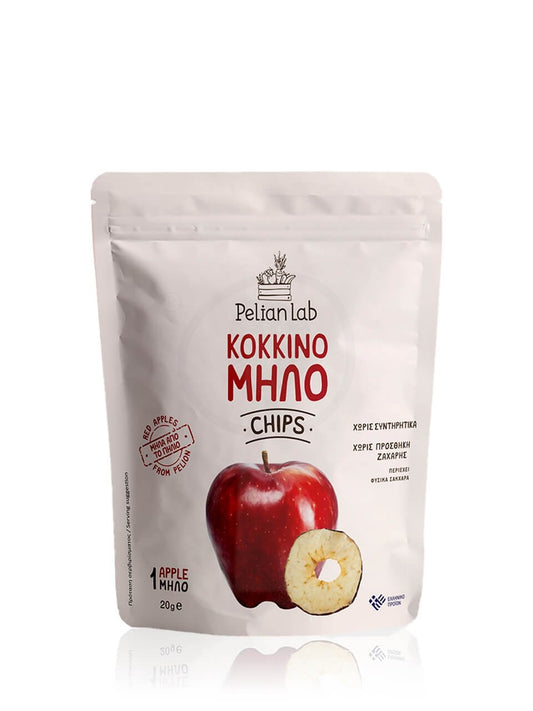 Chips κόκκινου μήλου σε φέτες, χωρίς ζάχαρη, Πηλίου "Pelian Lab" 20g